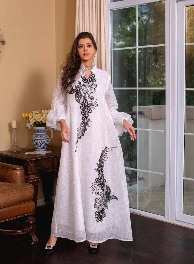 Take Two Women White Embroidered Organza Jalabiya