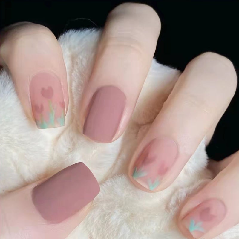 Dusty Rose Matte Reusable Press-On Nail Set - Style R346 - Image 2