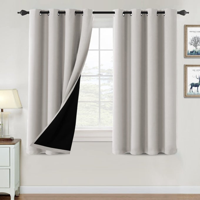 HVERSAILTEX 100 BLACKOUT CURTAINS FOR BEDROOM THERMAL INSULATED BLACKOUT CURTAINS 54 INCH LENGTH HEAT AND FULL LIGHT BLOCKING CURTAINS FOR LIVING ROOM WITH BLACK LINER 2 PANELS PUMICE STONE