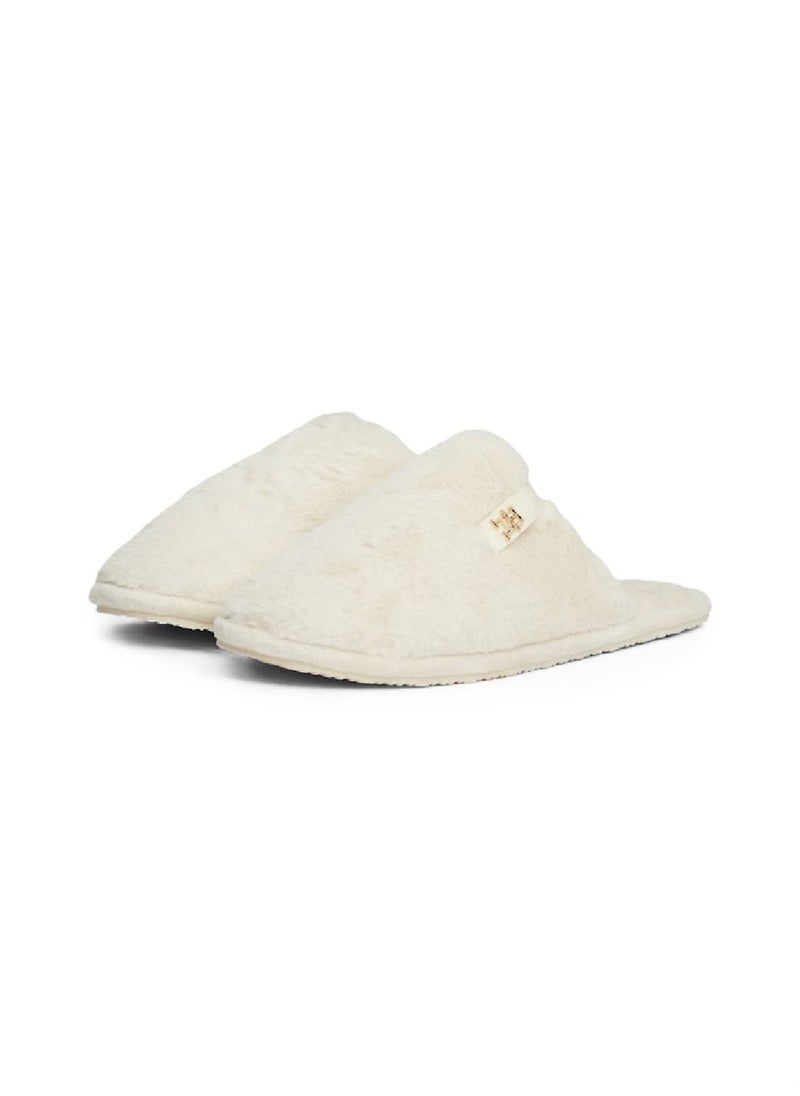 Women's TH Monogram Plaque Fleece Slippers - Polyester, White - pzsku/ZAABAE847EE91055DF954Z/45/_/1738742002/fd18c2de-6072-4696-a18e-4fa2976ce20a