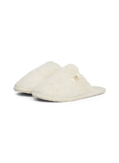 TOMMY HILFIGER Women's TH Monogram Plaque Fleece Slippers - Polyester, White  - Image 2