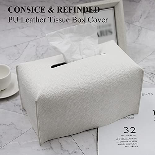 Livelab Tissue Box Cover, Modern Decorative PU Leather Rectangular Tissue Box Case Organizer Holder for Vanity Countertop, Night Stands, Livingroom, Office Desk & Car 9.5X5X5'' | Off White - Image 4