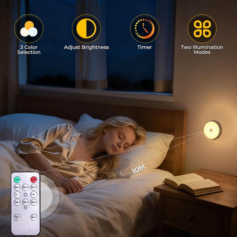 TobeBright Motion Sensor Light, LED Puck Lights with Remote Control, Rechargeable Motion Sensor Night Light Indoor Stick on Lights for Closet, Stair, Bedroom(3 Packs) - Image 3