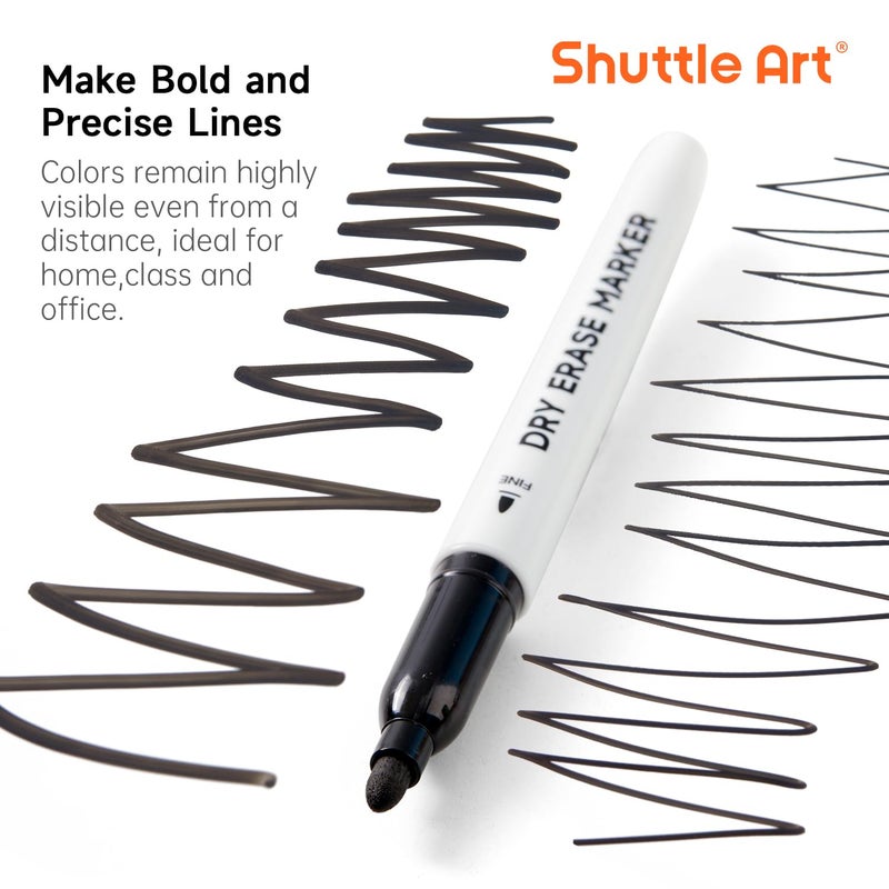 Shuttle Art Dry Erase Markers, 32 Pack Black Whiteboard Markers,Fine Tip Dry Erase Markers for Kids,Perfect for Writing on Whiteboards, Dry-Erase Boards,Mirror,Calender,School Office Supplies - Image 3