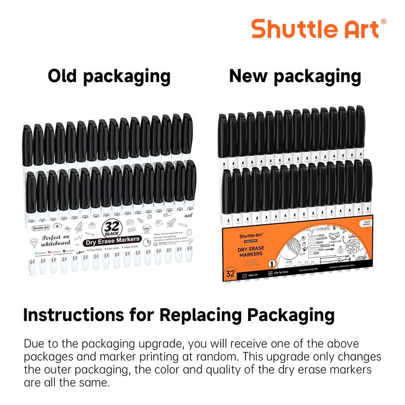 Shuttle Art Dry Erase Markers, 32 Pack Black Whiteboard Markers,Fine Tip Dry Erase Markers for Kids,Perfect for Writing on Whiteboards, Dry-Erase Boards,Mirror,Calender,School Office Supplies - Image 2