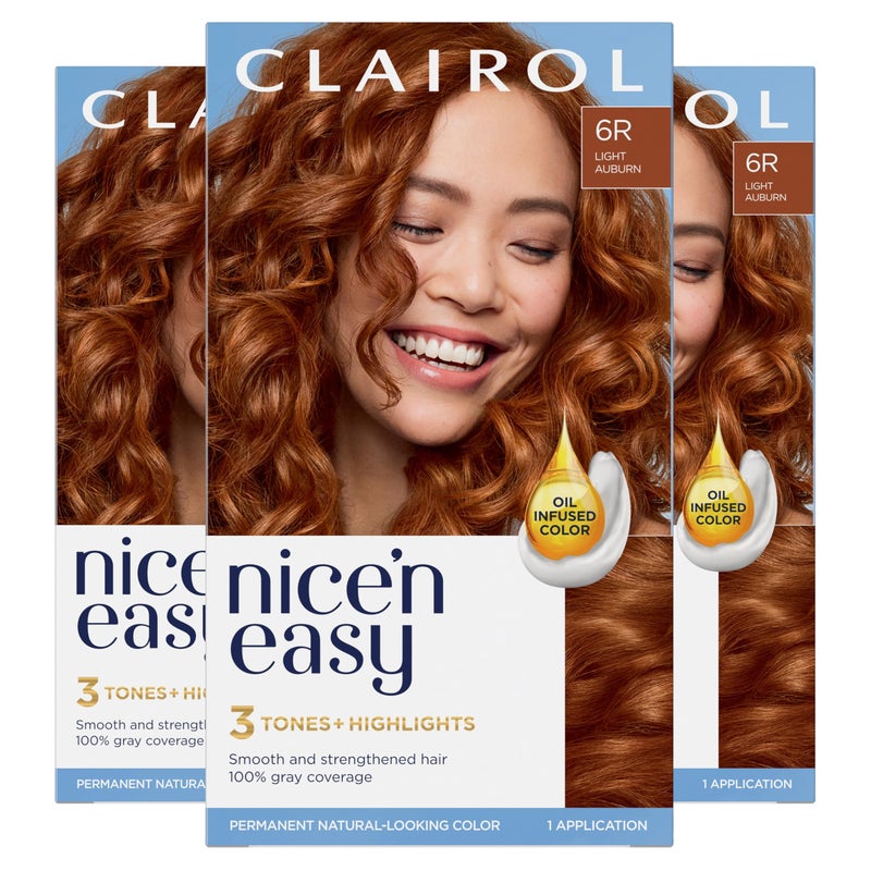 Clairol Nice'n Easy Permanent Hair Dye, 6R Light Auburn Hair Color, Pack of 3 - Image 1