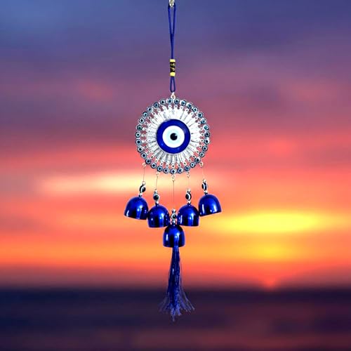 VIKACRAFT Evil Eye Wind Chimes with 5 Bells for Home | Vastu Hanging for Positive Energy & Protection | Balcony, Living Room & Main Door Home Decor | Housewarming Gift - Image 4