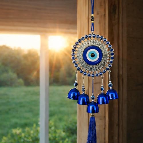 VIKACRAFT Evil Eye Wind Chimes with 5 Bells for Home | Vastu Hanging for Positive Energy & Protection | Balcony, Living Room & Main Door Home Decor | Housewarming Gift - Image 1