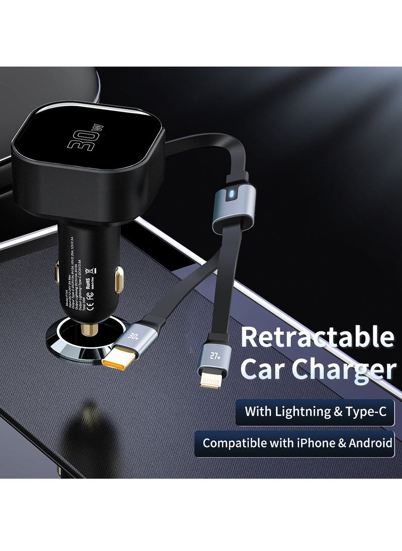 ProOne ProOne Enjoyment Retractable 30W 2-in-1 Car Charger with Type-C and Lighttning Cable  - Image 2