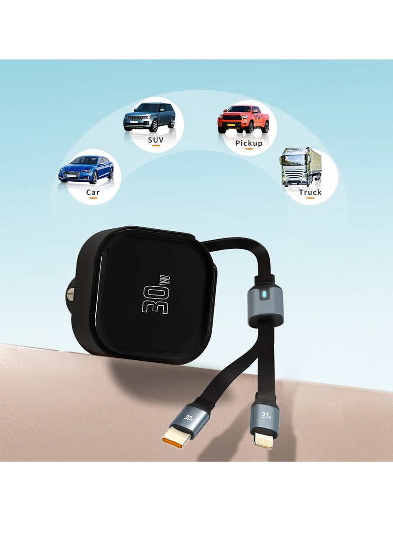 ProOne ProOne Enjoyment Retractable 30W 2-in-1 Car Charger with Type-C and Lighttning Cable  - Image 3