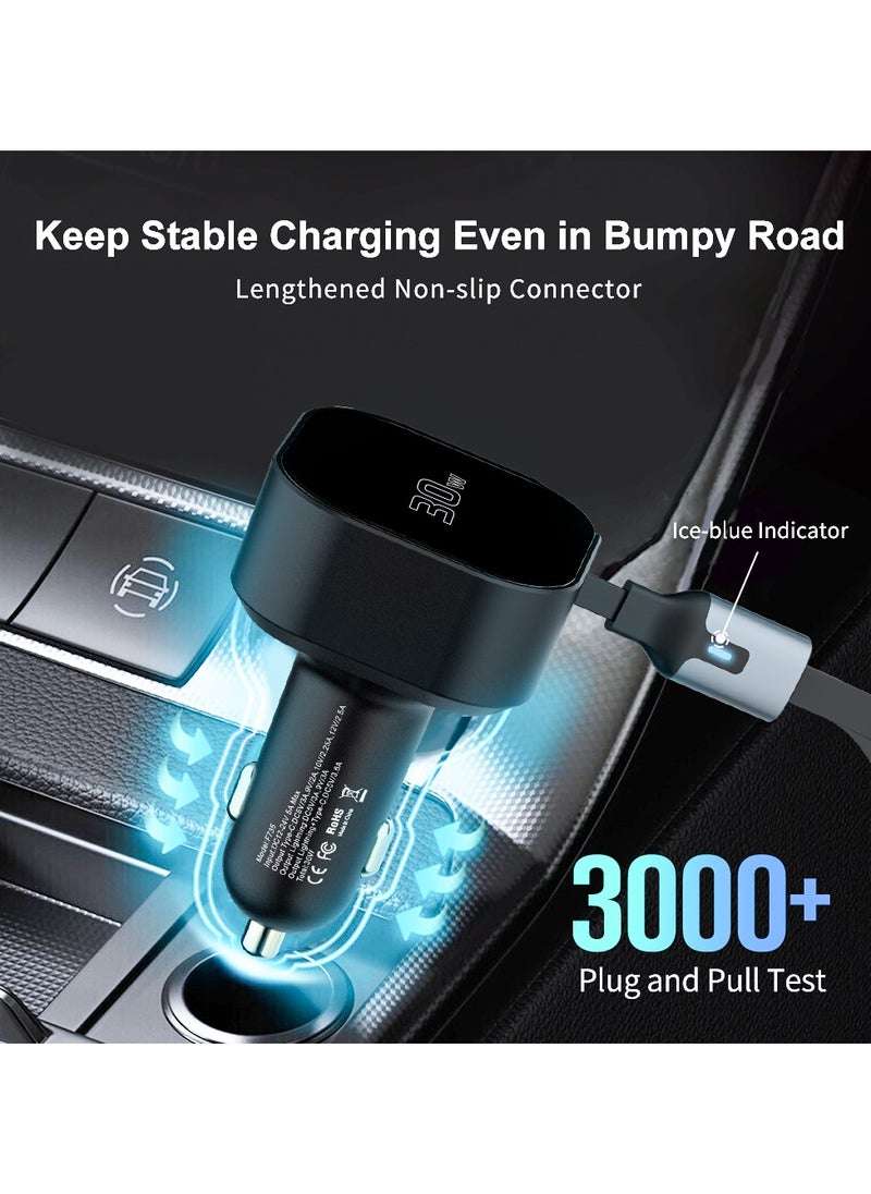 ProOne ProOne Enjoyment Retractable 30W 2-in-1 Car Charger with Type-C and Lighttning Cable  - Image 4