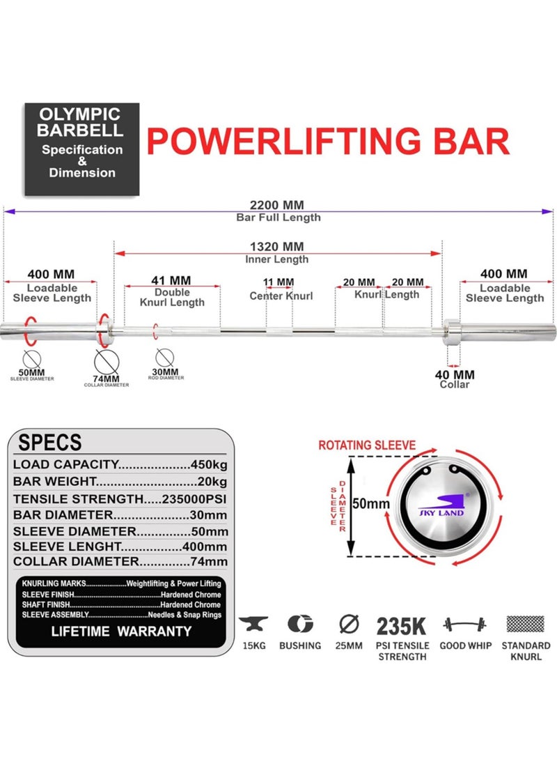 Sky Land Olympic Barbell Rod - Silver M  - Image 3