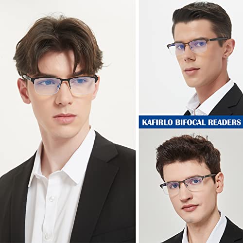 Kafirlo Bifocal Reading Glasses Men Blue Light Blocking Readers With Pouches Half Rimless Metal Frame Progressive Transition Eyeglasses Cheaters Designer Fashion Eyewear 3 Pack +2.00 - Image 2