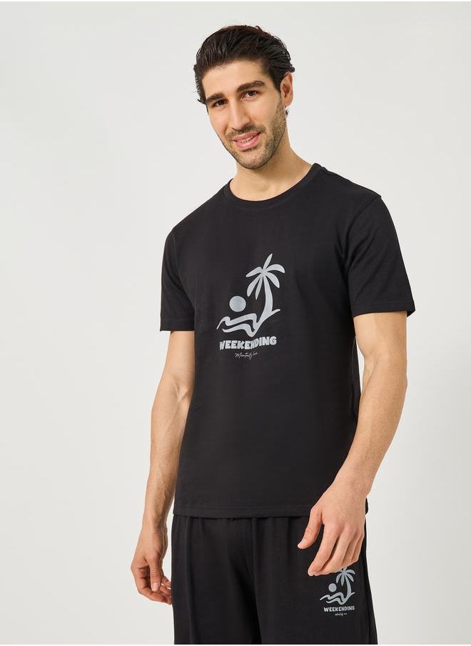 Styli Graphic Print T-Shirt and Drawstring Waist Shorts Set  - Image 2