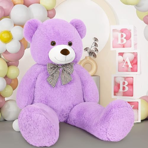 MaoGoLan Giant Teddy Bear 4 Feet,Adorable and Cuddly Big Bear Stuffed Animal 47", Classic Teddy Bear Plush Gift Decoration for Baby Shower,Party,Birthday,Valentines Day,Purple - Image 3