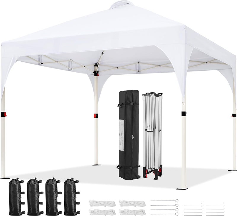 Yaheetech 10x10 Pop Up Canopy Tent with Vent, Easy Set Up Tent, Instant Sun Shelter Canopy with Wheeled Bag, 4 Sandbags, 12 Stakes & 4 Ropes, for Parties, Beach, Outdoor, White - Image 1