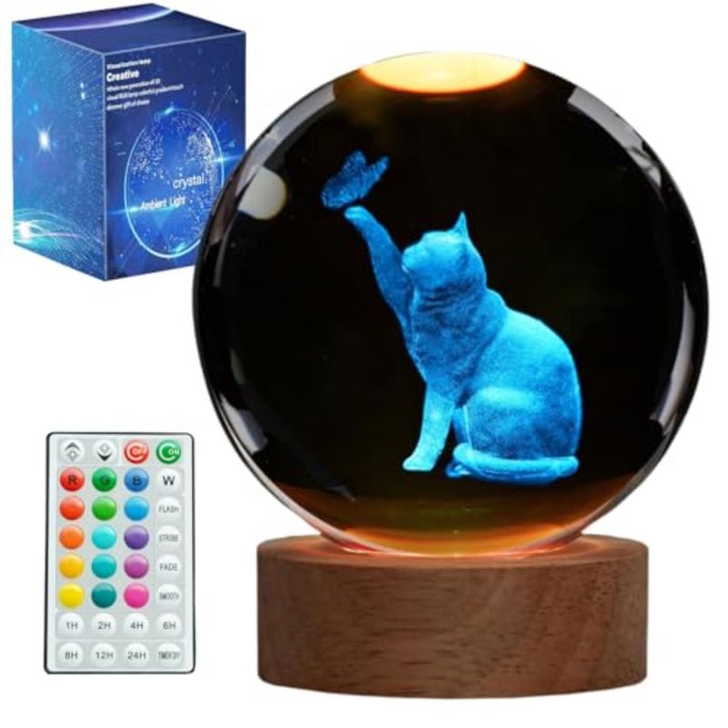 Night Light, Themed Gifts for Girls, K 3.1 Inch 80mm Crystal Ball Night Light with 1 s Remote Upgraded Lamp for Birthday Xmas Cool Figurines Sympathy Gifts for Room Decor Girls - Image 1