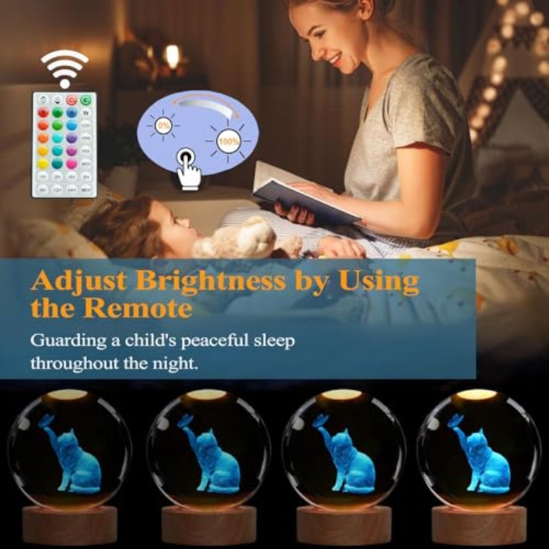 Night Light, Themed Gifts for Girls, K 3.1 Inch 80mm Crystal Ball Night Light with 1 s Remote Upgraded Lamp for Birthday Xmas Cool Figurines Sympathy Gifts for Room Decor Girls - Image 3