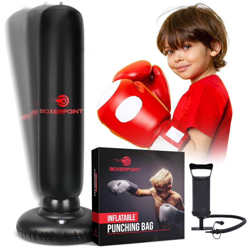 Boxerpoint Inflatable Punching Bag for Kids – 63 Inch Kids Boxing Bag with Stand – Free Standing Punching Bag Kids – Boxing Equipment for Kids - Image 1