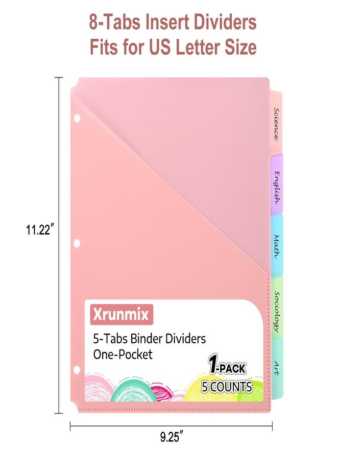 XRUNMIX 5 Tabs Dividers with Pockets for 3 Ring Binder, 5 Counts Binder Dividers for US Letter Size, Binder Dividers with Tabs for School Office and Home Organization, 5 Pastel Color (1) - Image 2