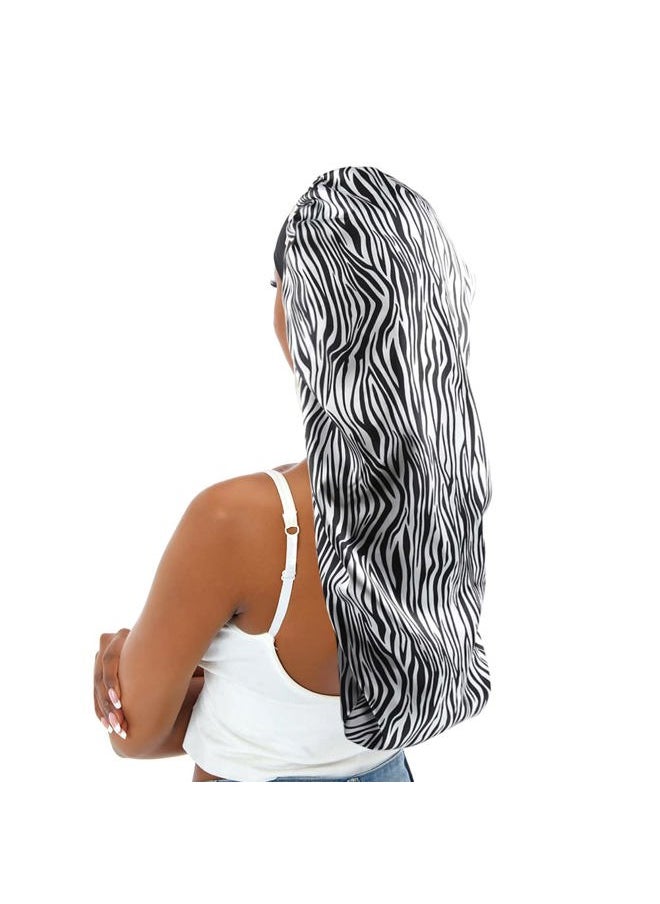 sent hair - Extra Large Satin Bonnet for Women, Double-Layer Silky Sleep Cap, Long Hair Bonnet with Tie Band for Braids/Curly/Long Hair (Zebra Pattern) - Image 1