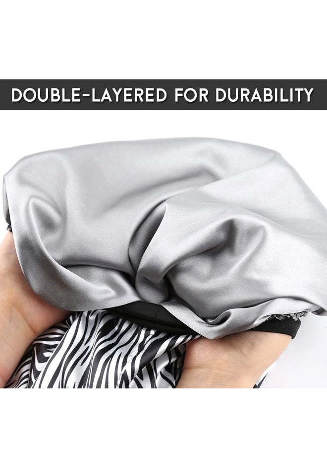 sent hair - Extra Large Satin Bonnet for Women, Double-Layer Silky Sleep Cap, Long Hair Bonnet with Tie Band for Braids/Curly/Long Hair (Zebra Pattern) - Image 1