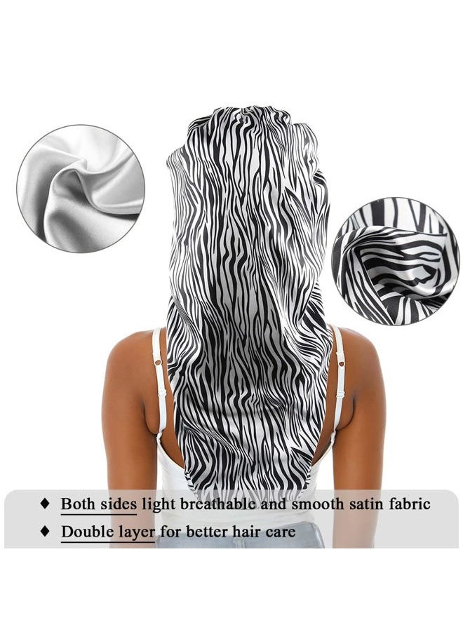 sent hair - Extra Large Satin Bonnet for Women, Double-Layer Silky Sleep Cap, Long Hair Bonnet with Tie Band for Braids/Curly/Long Hair (Zebra Pattern) - Image 1