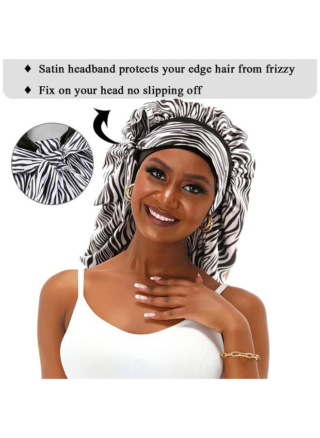 sent hair - Extra Large Satin Bonnet for Women, Double-Layer Silky Sleep Cap, Long Hair Bonnet with Tie Band for Braids/Curly/Long Hair (Zebra Pattern) - Image 1