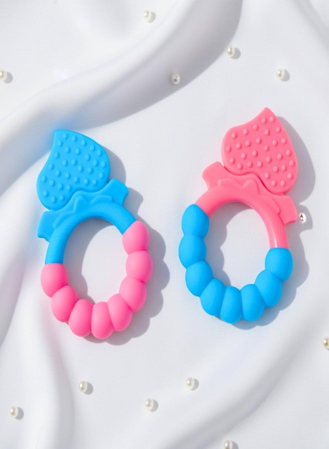 MamaLaps Soft Silicone Baby Teether, Silicone BPA Free Teethers for Newborn Infant, Teething Toy for Babies with Textured Surface for Soothing Gums (Pack of 2, Ribb Heart) - Image 1