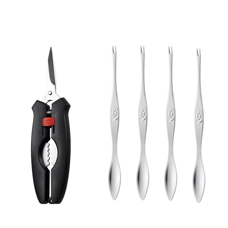 Crab Tool 304 Stainless Steel Crab Fork Crab Scissors Crab Needle,Style: 4 Fork 1 Knife - Image 1