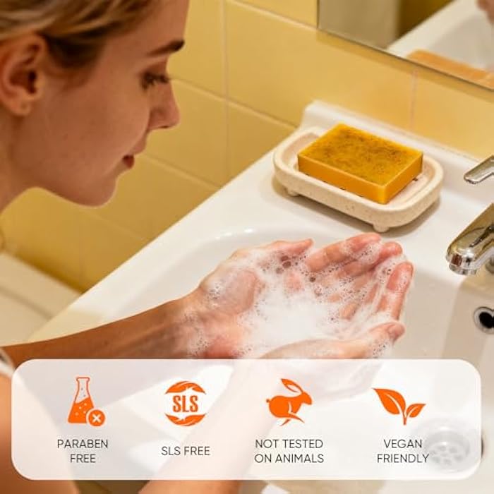 gpp 4Pcs Turmeric Soap & Turmeric Face Wash with Brush Skin Care Set, Lemon Turmeric Soap for Face & Body, Daily Facail Cleanser for All Skin, Deep Cleansing Turmerics Wash and Care Set - Image 4