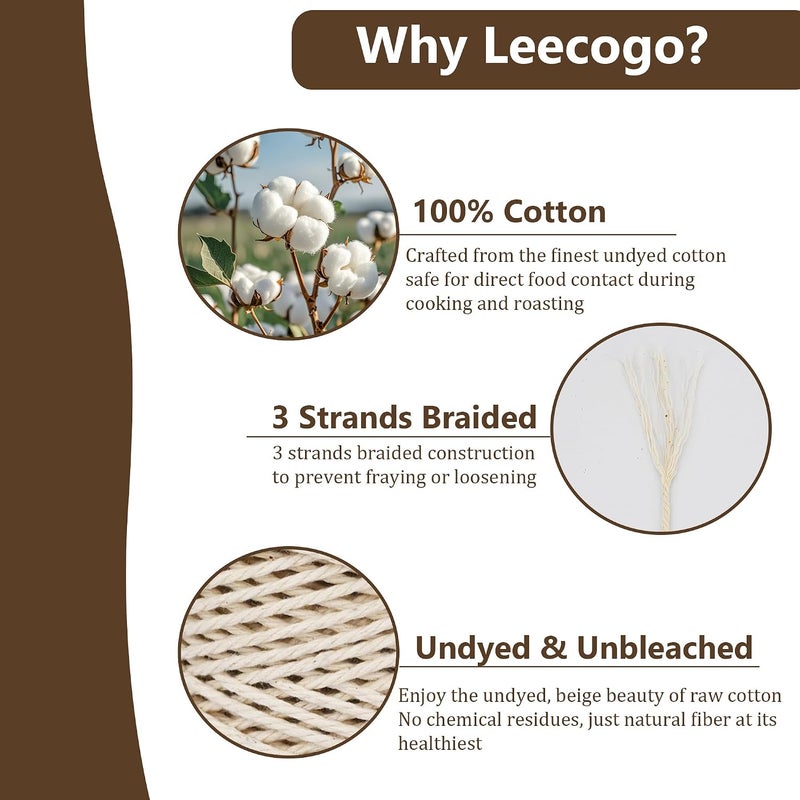Leecogo Cotton Butchers Twine, 2mm Thick, 328 Feet, Natural Unbleached for Cooking, Gardening and Crafts - Image 3