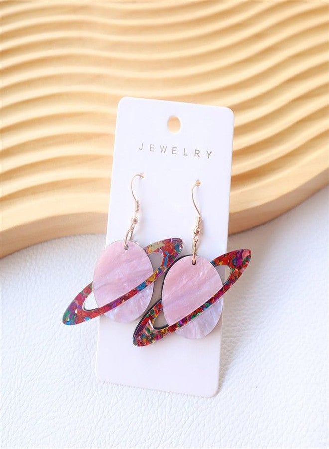 Dtja Acrylic Sequins Universe Dangle Earrings for Women Big Pink Purple Saturn Spaceship Moon Star Celestial Drop Fish Hook Dangling Lightweight Fashion Y2K Aerospace Halloween Theme Party Jewelry - Image 4