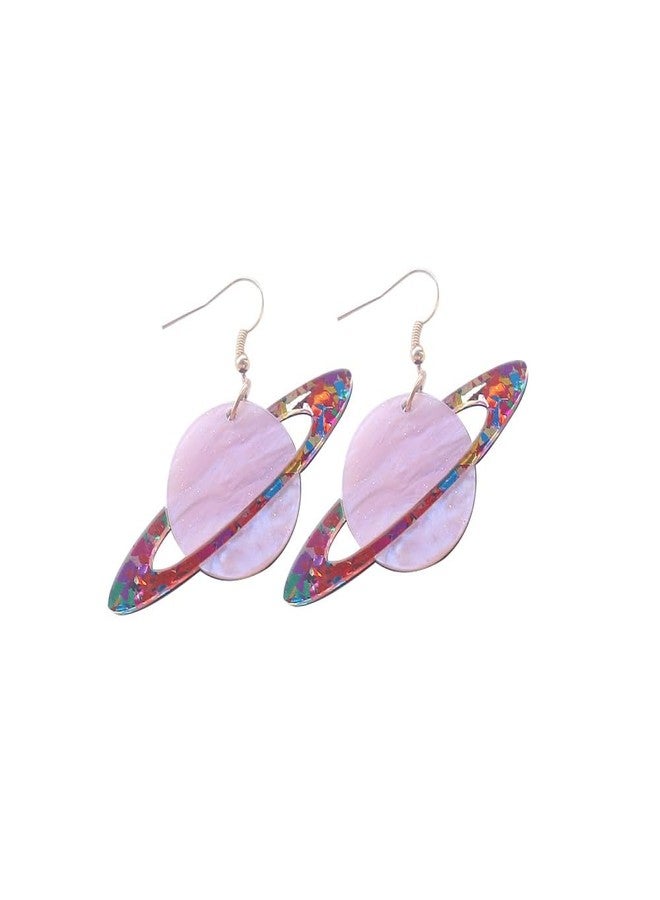 Dtja Acrylic Sequins Universe Dangle Earrings for Women Big Pink Purple Saturn Spaceship Moon Star Celestial Drop Fish Hook Dangling Lightweight Fashion Y2K Aerospace Halloween Theme Party Jewelry - Image 1