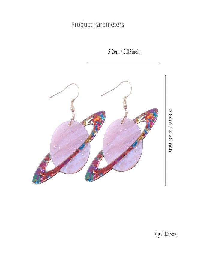 Dtja Acrylic Sequins Universe Dangle Earrings for Women Big Pink Purple Saturn Spaceship Moon Star Celestial Drop Fish Hook Dangling Lightweight Fashion Y2K Aerospace Halloween Theme Party Jewelry - Image 5