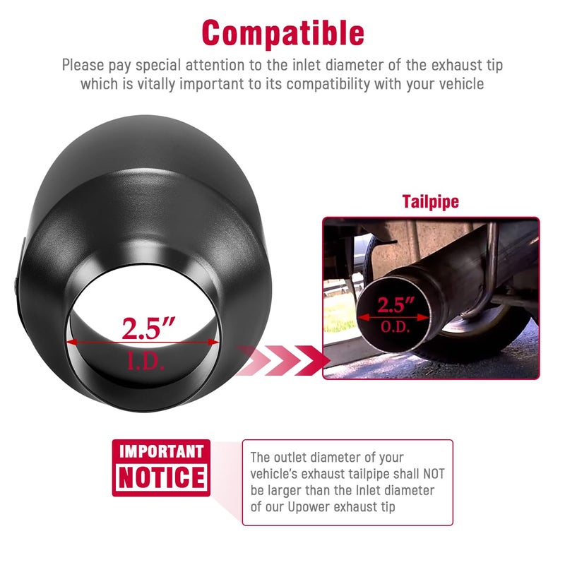 Upower 2.5" inlet Universal Diesel Exhaust Tip 4.5" Outlet 7" Long Black Powder Coated Finish Exhaust Tailpipe Weld-On Double Wall Slant Cut Tail Pipe (2PCS) - Image 2
