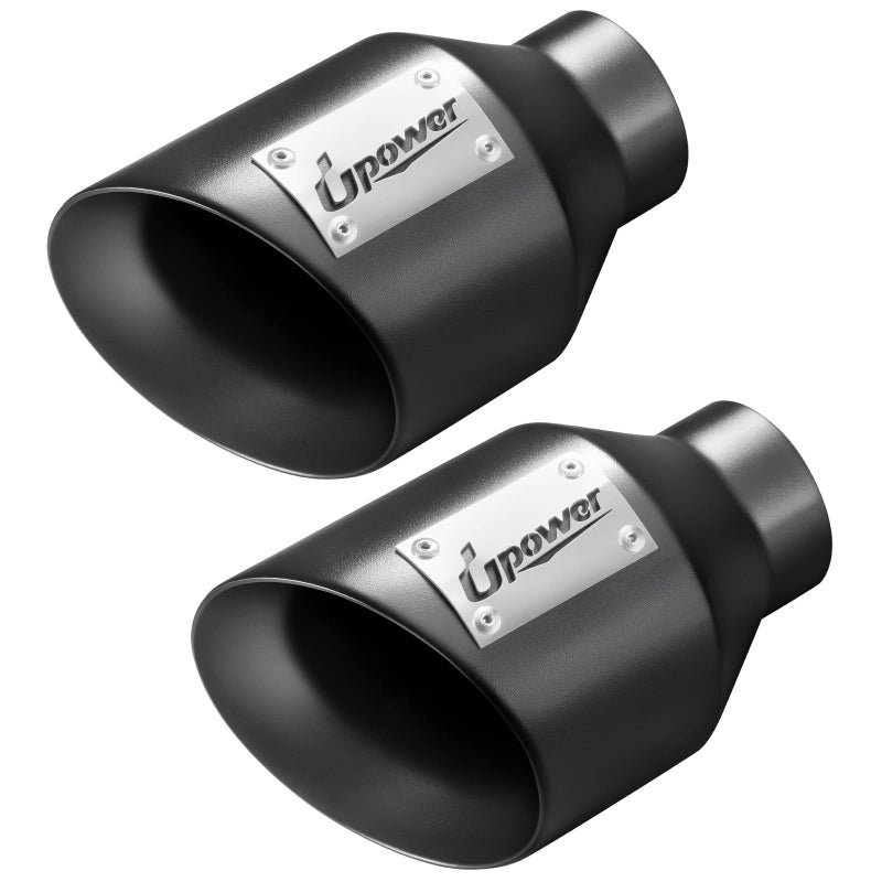 Upower 2.5" inlet Universal Diesel Exhaust Tip 4.5" Outlet 7" Long Black Powder Coated Finish Exhaust Tailpipe Weld-On Double Wall Slant Cut Tail Pipe (2PCS) - Image 1