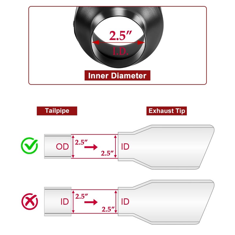 Upower 2.5" inlet Universal Diesel Exhaust Tip 4.5" Outlet 7" Long Black Powder Coated Finish Exhaust Tailpipe Weld-On Double Wall Slant Cut Tail Pipe (2PCS) - Image 4