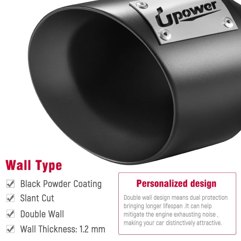 Upower 2.5" inlet Universal Diesel Exhaust Tip 4.5" Outlet 7" Long Black Powder Coated Finish Exhaust Tailpipe Weld-On Double Wall Slant Cut Tail Pipe (2PCS) - Image 5