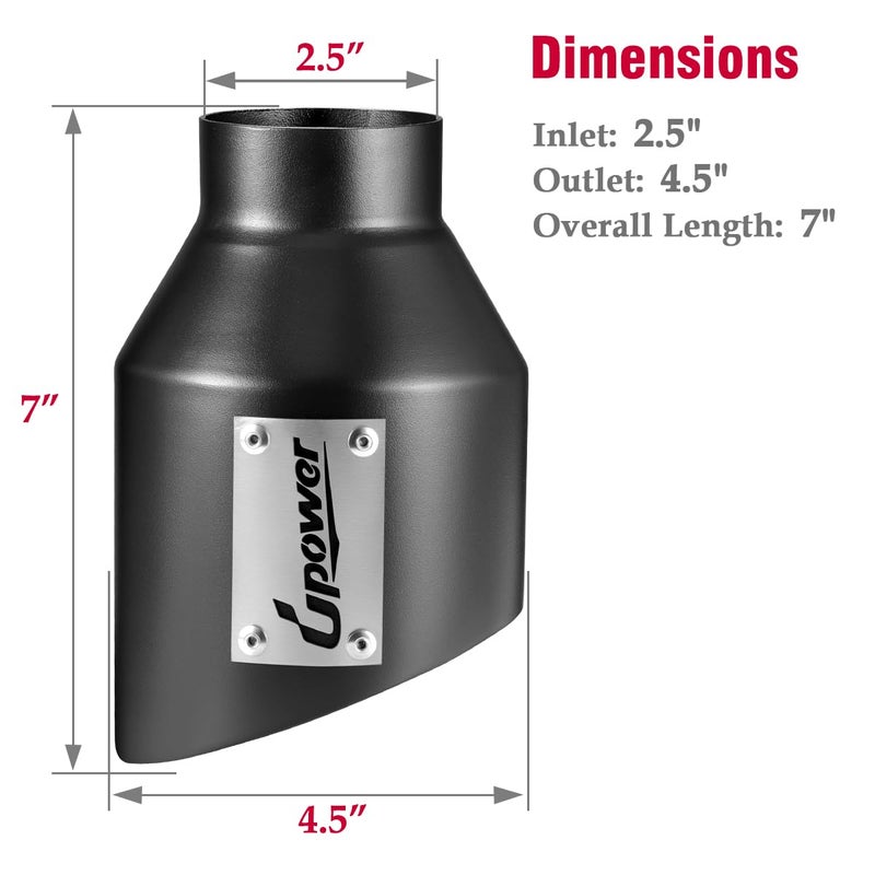 Upower 2.5" inlet Universal Diesel Exhaust Tip 4.5" Outlet 7" Long Black Powder Coated Finish Exhaust Tailpipe Weld-On Double Wall Slant Cut Tail Pipe (2PCS) - Image 3