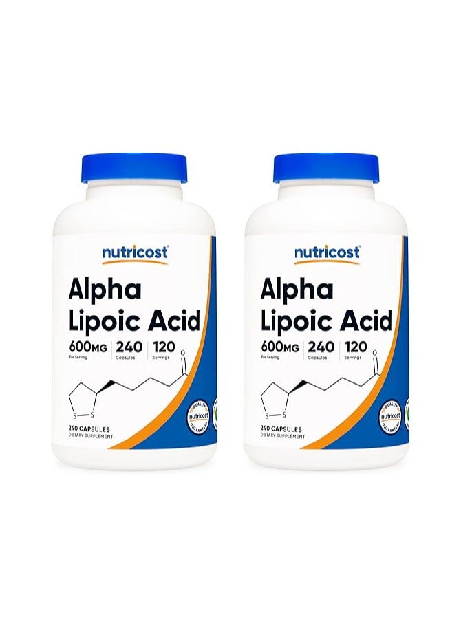 حمض ألفا ليبويك من نيوتريكوست، 600 ملجم، 240 كبسولة نباتية - خالية من الجلوتين والصويا وغير معدلة وراثيًا، 120 وجبة (زجاجتان) - Image 1