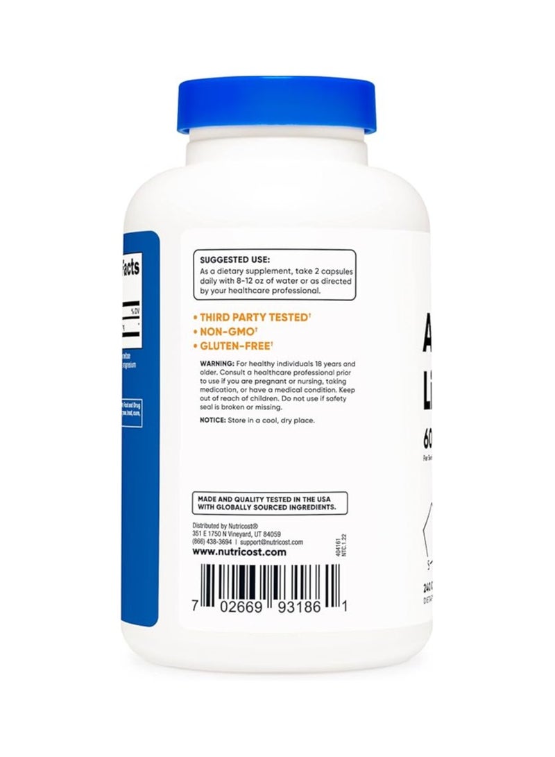 حمض ألفا ليبويك من نيوتريكوست، 600 ملجم، 240 كبسولة نباتية - خالية من الجلوتين والصويا وغير معدلة وراثيًا، 120 وجبة (زجاجتان) - Image 3