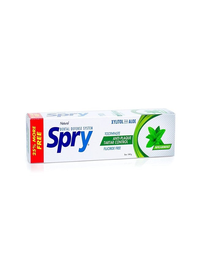 Spry Natural Xylitol Toothpaste 5oz for Adults and Kids - Fluoride Free, Gentle for Sensitive Teeth Whitening and Remineralizing, Breath Freshening, Mouth Moisturizing, Spearmint (Pack of 2 - Image 1