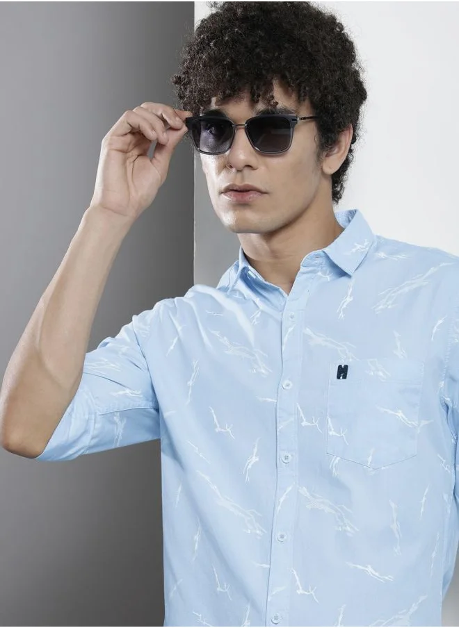 شركة المرآب الهندية Men Regular Fit Abstract Printed Full Sleeves Cutaway Collar Casual Shirt