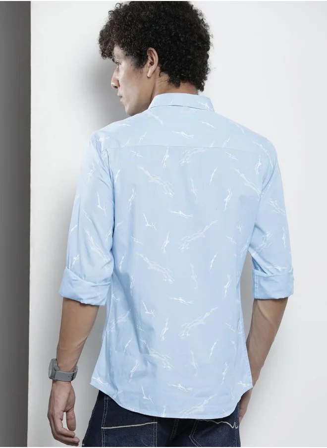 شركة المرآب الهندية Men Regular Fit Abstract Printed Full Sleeves Cutaway Collar Casual Shirt