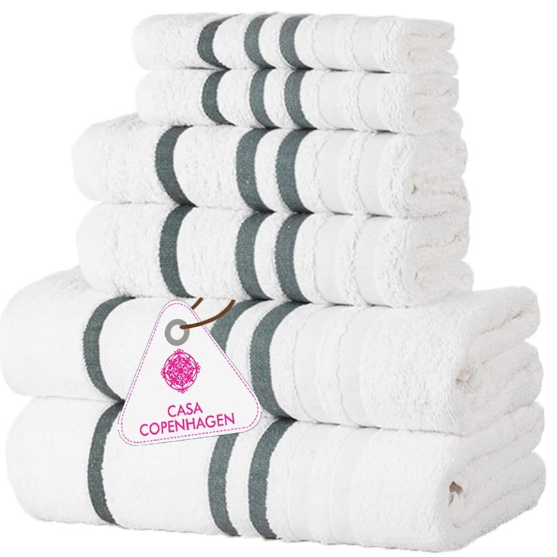 CASA COPENHAGEN CASA COPENHAGEN Exotic 6 Pieces Towel Set White 525 GSM 2 Bath Towel 2 Hand Towel 2 Washcloth Designed in Denmark Made of Soft Egyptian Cotton for Bathroom Kitchen  Shower 