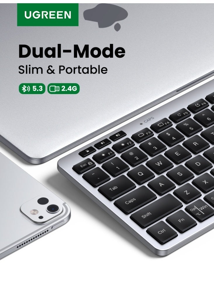 Wireless Keyboard with English & Arabic Layout, Bluetooth & 2.4G USB, Multi-Device Connection, Quiet Typing, Plug & Play Keyboard for Laptop, Mac & Windows, Stable Office Use, Daily Use Grey