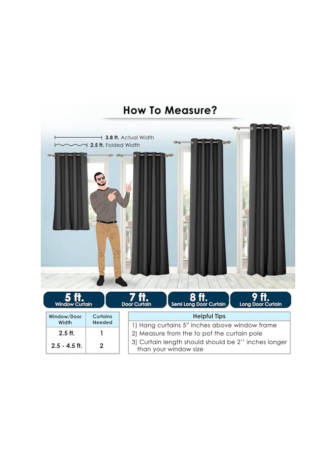 The Bros Blackout Window Curtains, for Living/Bedroom. Premium Faux Silk, Rich Polyester. Light Blocking, Thermal Insulation, Noise Reduction. Grommet. Solid Black, 2 Panels, 152cm/5ft - Image 2