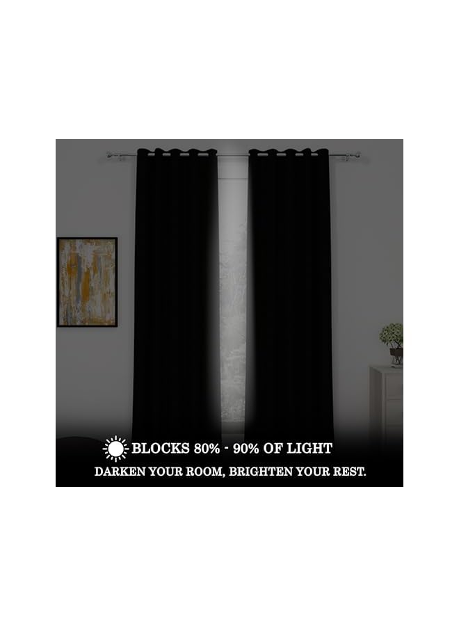 The Bros Blackout Window Curtains, for Living/Bedroom. Premium Faux Silk, Rich Polyester. Light Blocking, Thermal Insulation, Noise Reduction. Grommet. Solid Black, 2 Panels, 152cm/5ft - Image 3