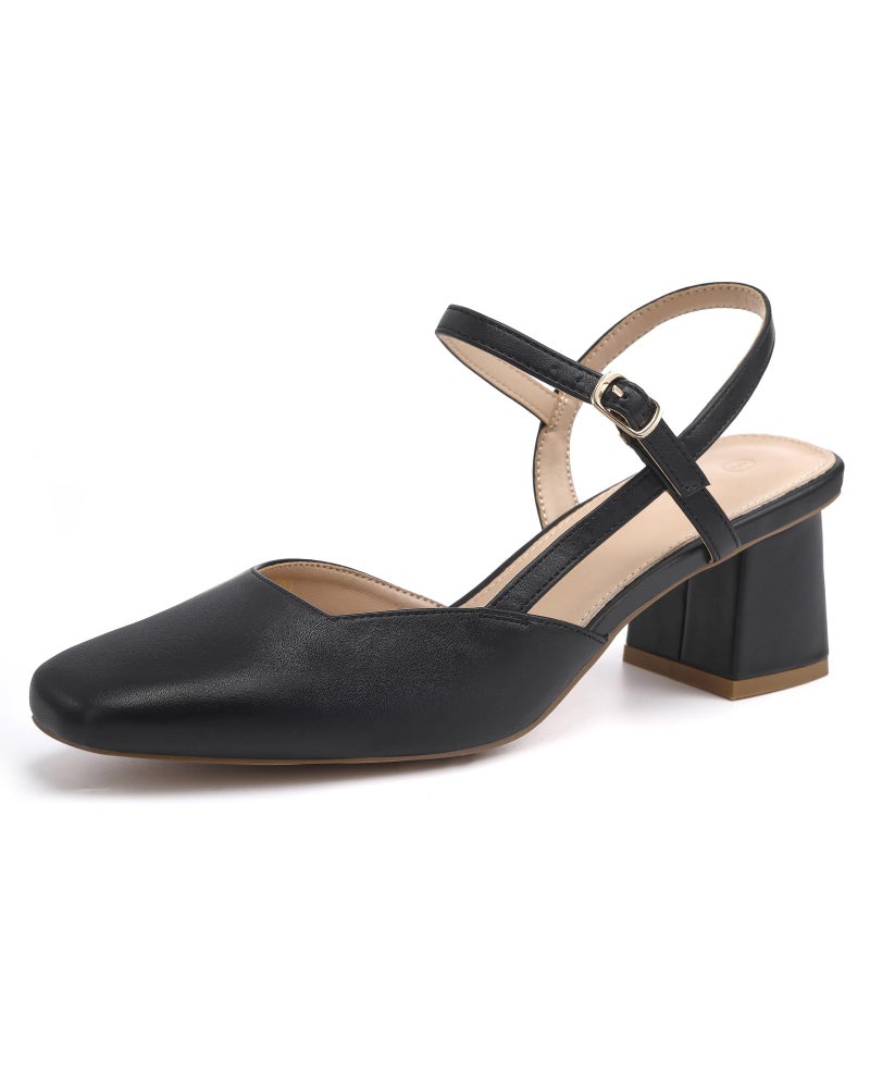 Rilista Women's Slingback Chunky Low Heels Closed Toe Heel Wedding Party Dress Pumps Shoes Black - Image 1